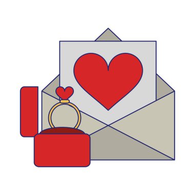 aşk mektup zarfı ve alyans mavi çizgiler