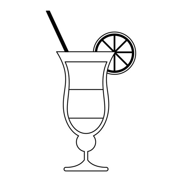 Cocktail d'été avec citron et paille noir et blanc — Image vectorielle