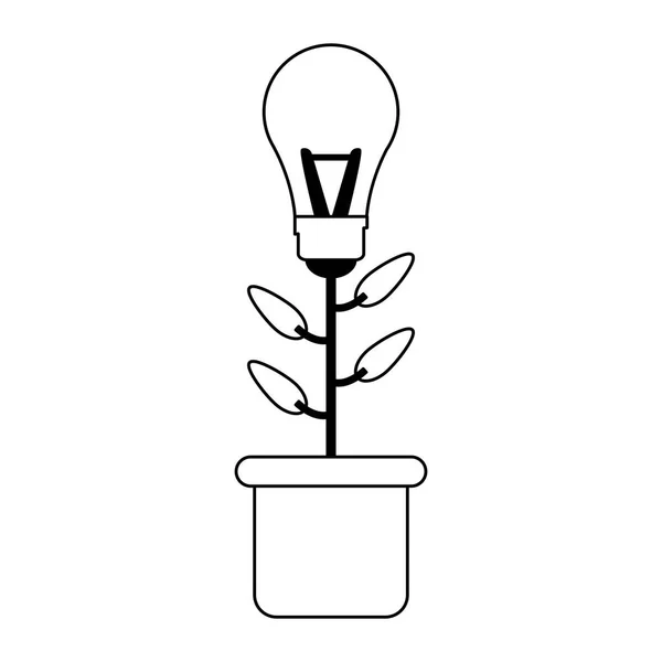 Ampoule lumière pot de fleur symbole noir et blanc — Image vectorielle