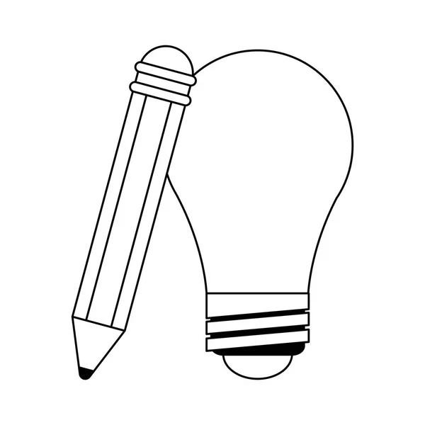 Gran idea bombilla luz y lápiz símbolo blanco y negro — Vector de stock