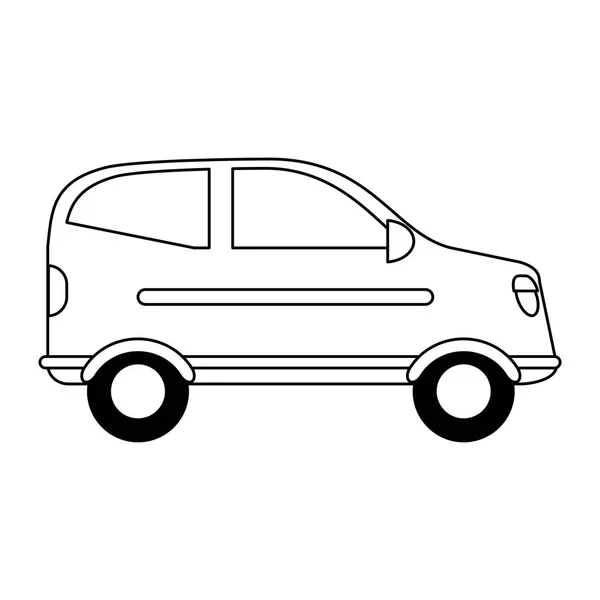 Coche vehículo vista lateral de dibujos animados en blanco y negro — Vector de stock