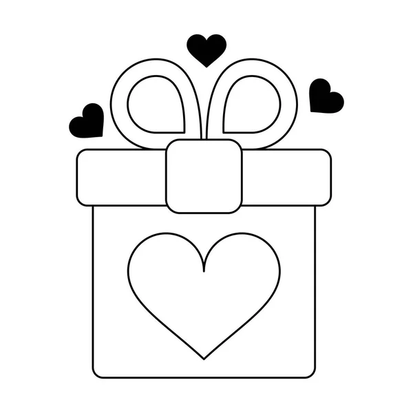 Coffret cadeau avec coeur amour symbole noir et blanc — Image vectorielle