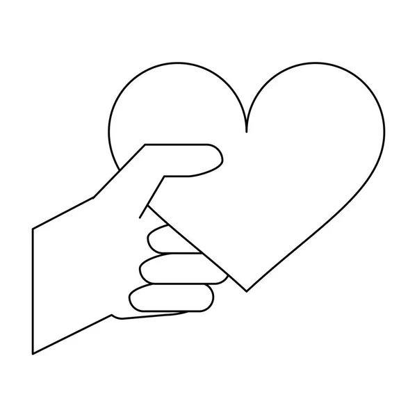 Serce w rękę kreskówka symbol biało-czarny — Wektor stockowy