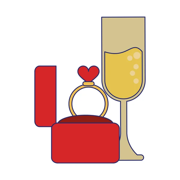 Коробка обручального кольца и чашка шампанского — стоковый вектор