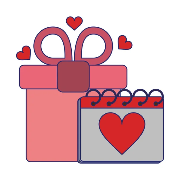 Romantique boîte cadeau et calendrier amour date lignes bleues — Image vectorielle