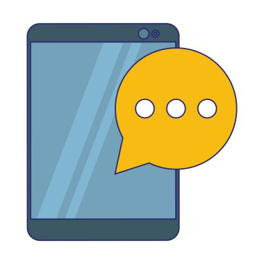 Sohbet kabarcık simgesi mavi çizgilerle tablet