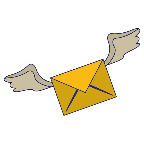 Email volando con alas símbolo líneas azules — Vector de stock