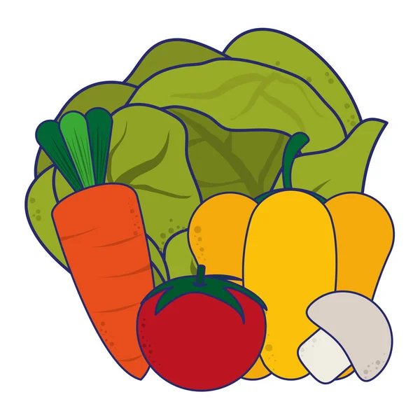 Fresh vegetables cartoon blue lines — Stock Vector