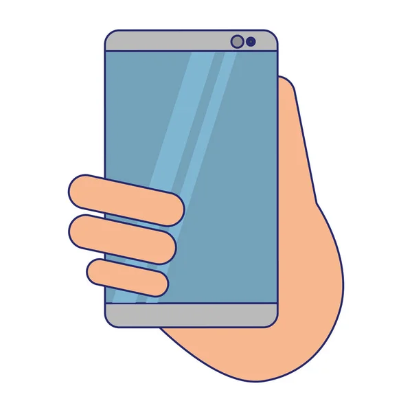 Ręka z smartphone symbol niebieskie linie — Wektor stockowy