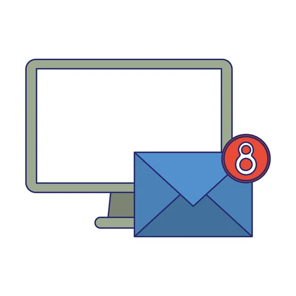 Computer en email meldingen symbool blauwe lijnen — Stockvector