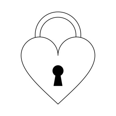 Kalp asma kilit simgesi siyah ve beyaz izole