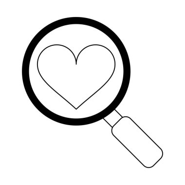 Kalp sembol siyah ve beyaz cam büyütme