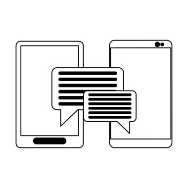 Akıllı telefon sohbet kabarcıklar sembol siyah ve beyaz