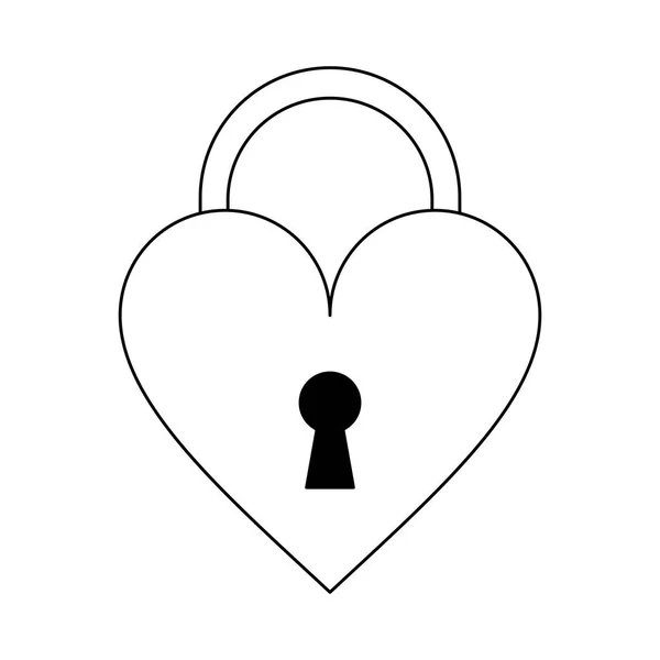 Coeur cadenas symbole isolé noir et blanc — Image vectorielle