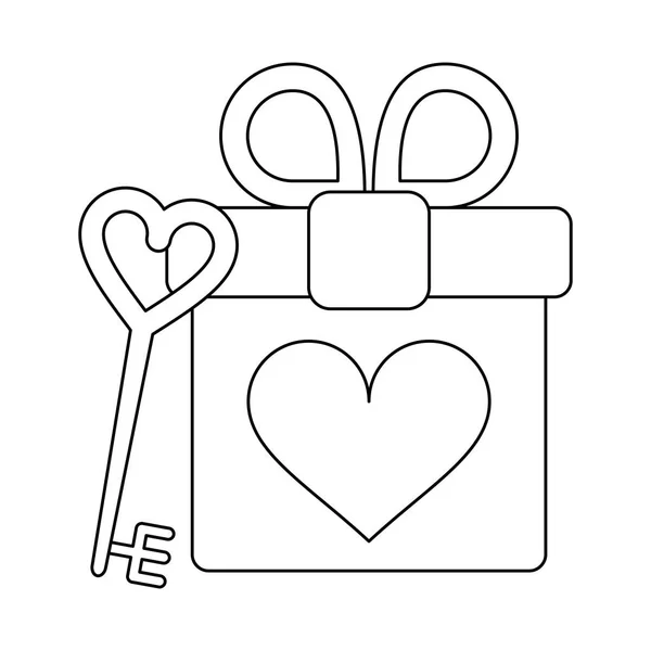 Romantisk presentbox och kärlek nyckel svart och vitt — Stock vektor