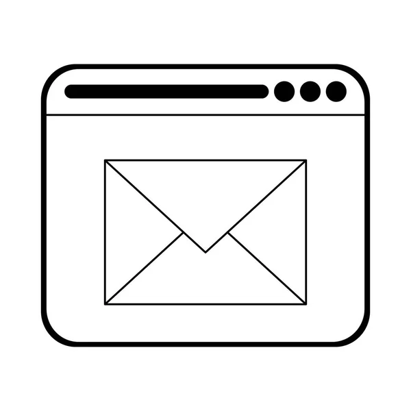 Email envoyant le symbole du site noir et blanc — Image vectorielle