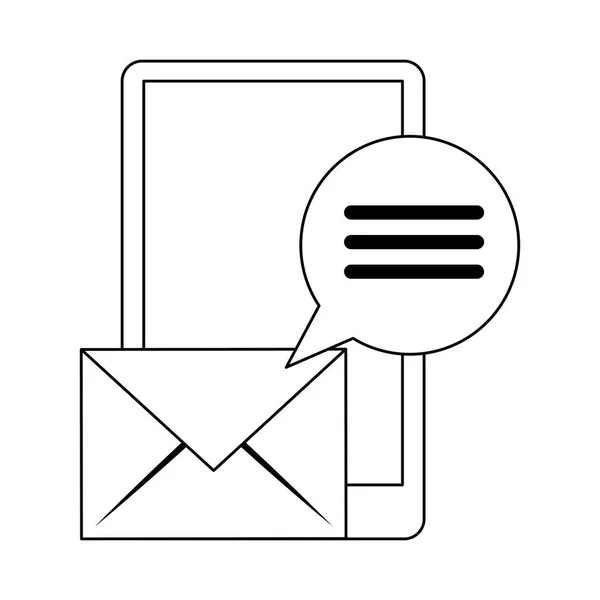 Akıllı telefon ve e-posta sohbet kabarcık siyah ve beyaz — Stok Vektör