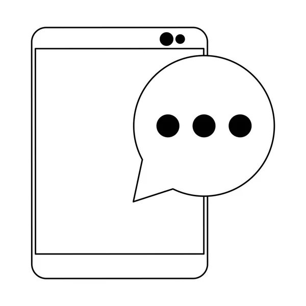 Tablet mit Chat-Bubble-Symbol schwarz-weiß — Stockvektor