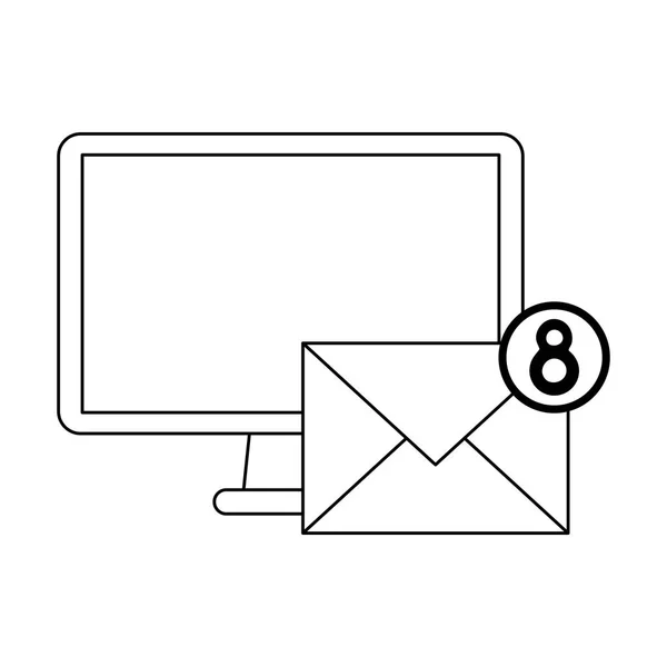 Computer- und E-Mail-Benachrichtigungssymbole schwarz auf weiß — Stockvektor