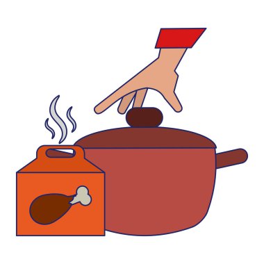 Mavi çizgiler Fast food tavuk kutusu ve pot