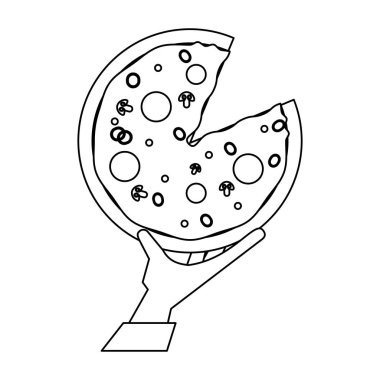 Pizza siyah ve beyaz kapma el