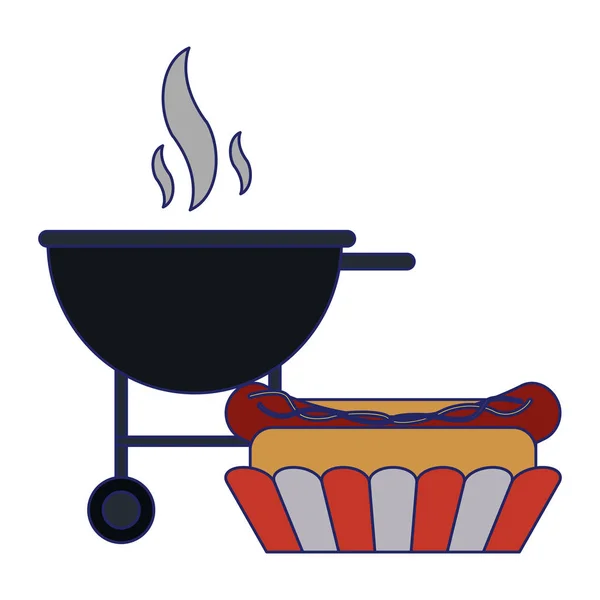 Hot dog bbq grill fastfood blauwe lijnen — Stockvector