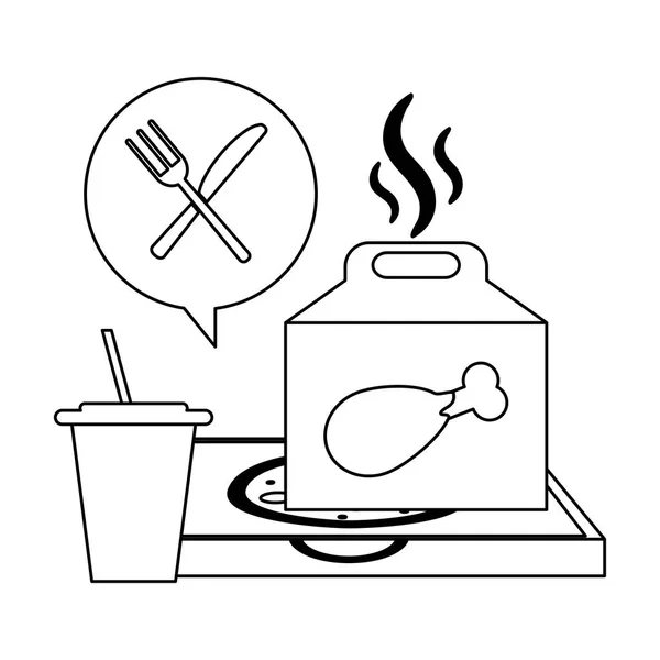 Entrega de comida rápida en blanco y negro — Archivo Imágenes Vectoriales