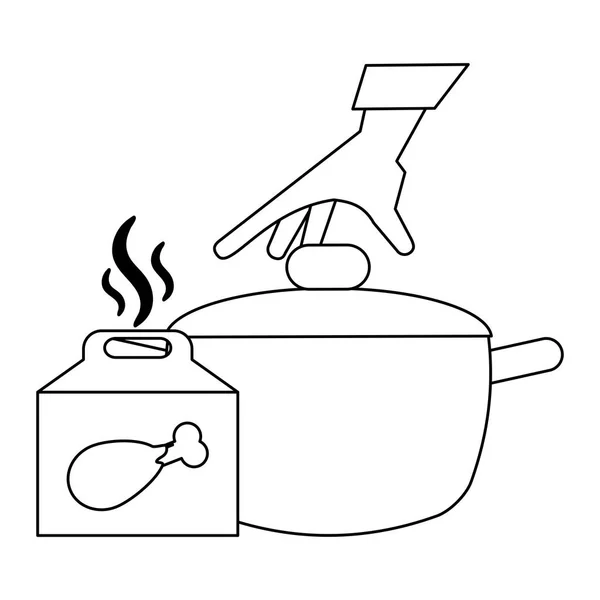 Куряча коробка швидкого харчування та горщик чорно-білий — стоковий вектор