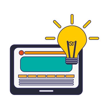 Mavi çizgiler Tablet ve büyük fikir sembolü