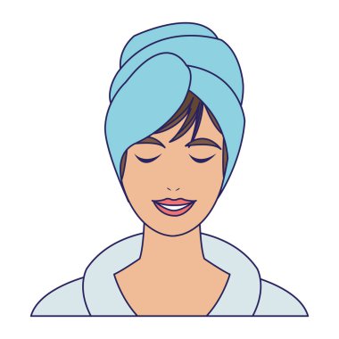 havlu ile kadın mavi çizgiler