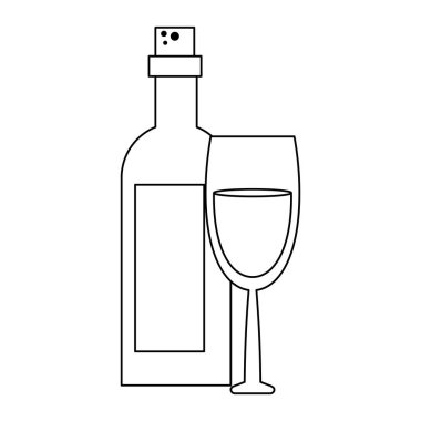 Şarap içecek şişe ve bardak siyah beyaz