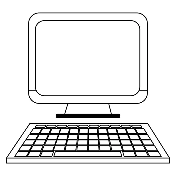 Pantalla del ordenador y teclado blanco y negro — Vector de stock