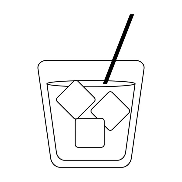 Copa de whisky con cubitos de hielo blanco y negro — Archivo Imágenes Vectoriales