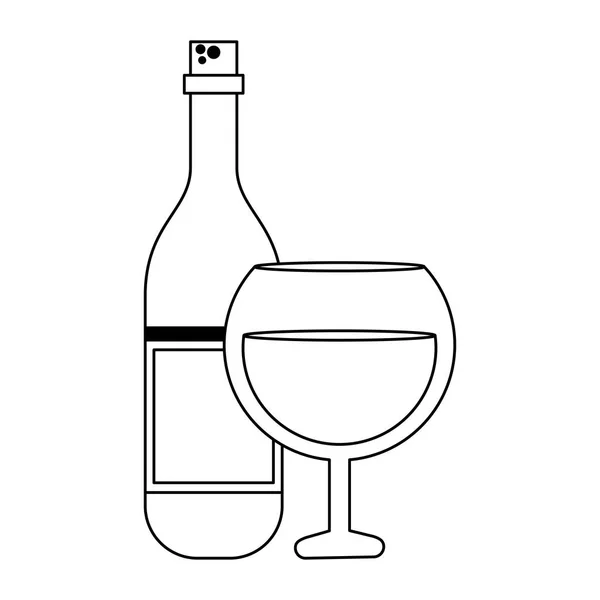 Garrafa de vinho e xícara preto e branco — Vetor de Stock