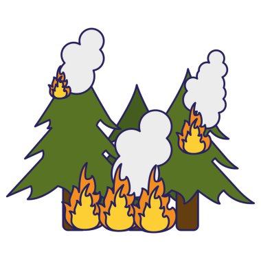 Ağaçlar ormanda yangın mavi çizgiler