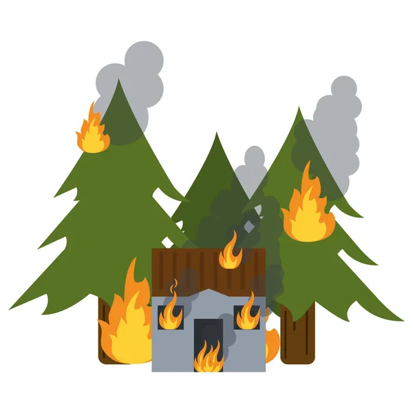 Casa e floresta em fogo — Vetor de Stock