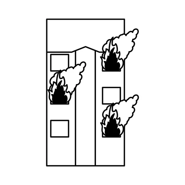 Torre de construção em fogo preto e branco — Vetor de Stock
