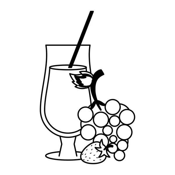 Raisins et fraises jus de fruits naturel noir et blanc — Image vectorielle