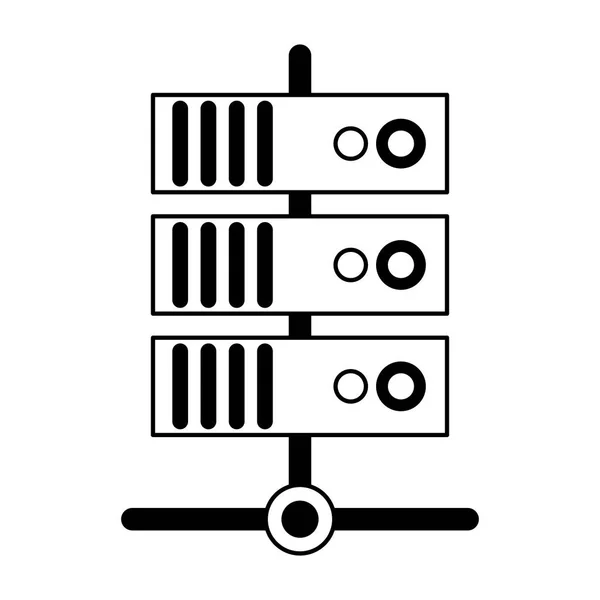 Serveurs base de données technologie noir et blanc — Image vectorielle