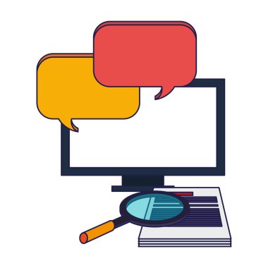 sohbet kabarcıklar ve Büyüteç camı'nı belge mavi çizgili olan bilgisayar