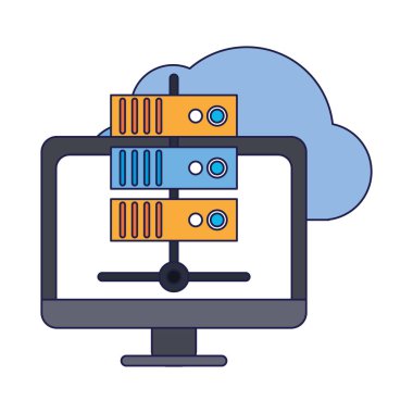 Bilgisayar veritabanı ve mavi çizgiler bulut