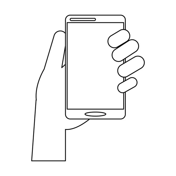 Mão segurando smartphone preto e branco —  Vetores de Stock
