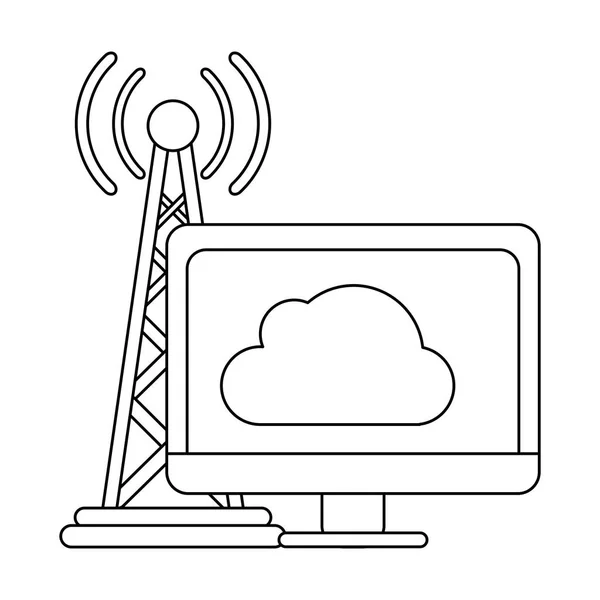 Cloud Computing und Antennensignal schwarz-weiß — Stockvektor