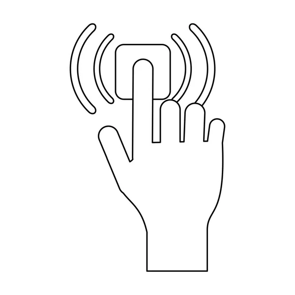 Hand berührt etwas mit Fingersymbol schwarz-weiß — Stockvektor