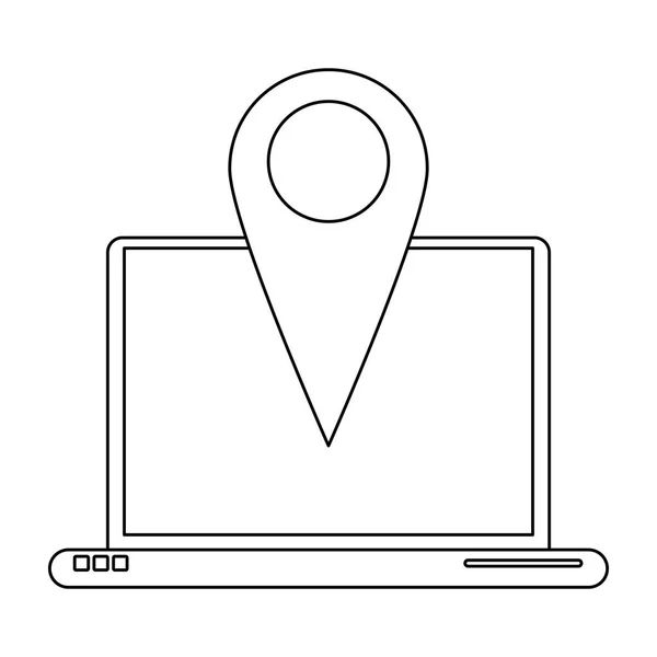 Konumu gps PIN siyah ve beyaz ile dizüstü bilgisayar — Stok Vektör