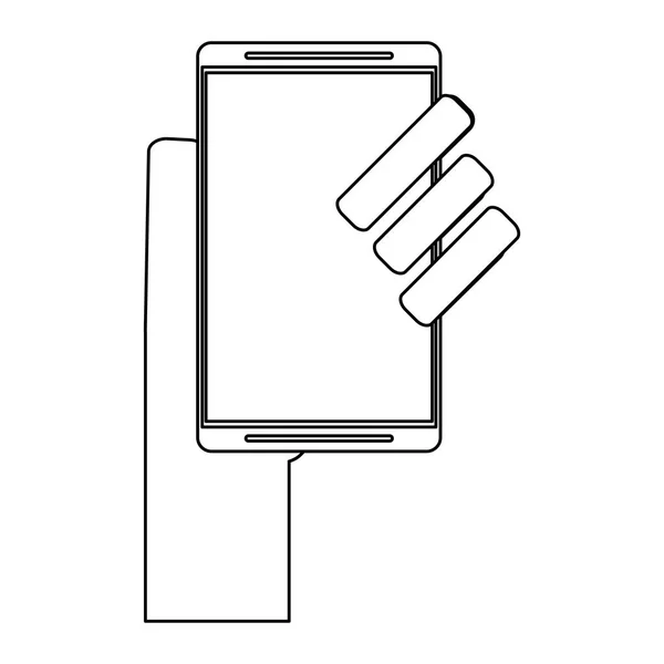 Ruka držící smartphone v černé a bílé — Stockový vektor