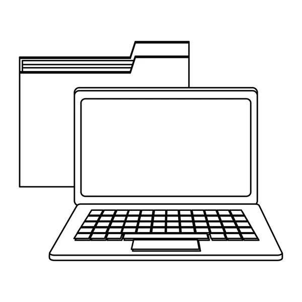 Ordenador portátil y símbolo de carpeta en blanco y negro — Vector de stock