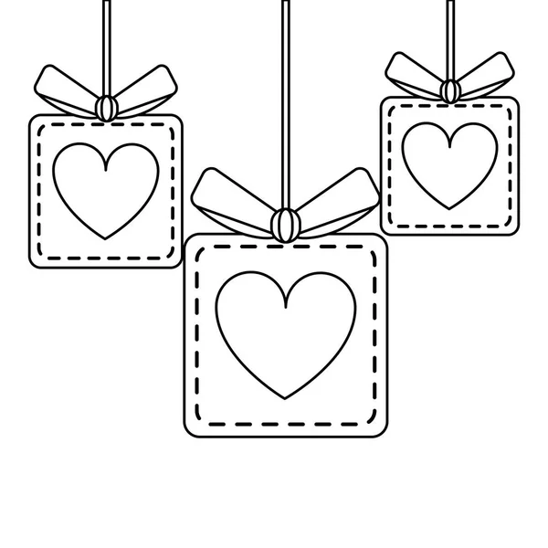 Ρομαντικό δώρο κουτιά κρεμαστά σύμβολο μαύρο και άσπρο — Διανυσματικό Αρχείο