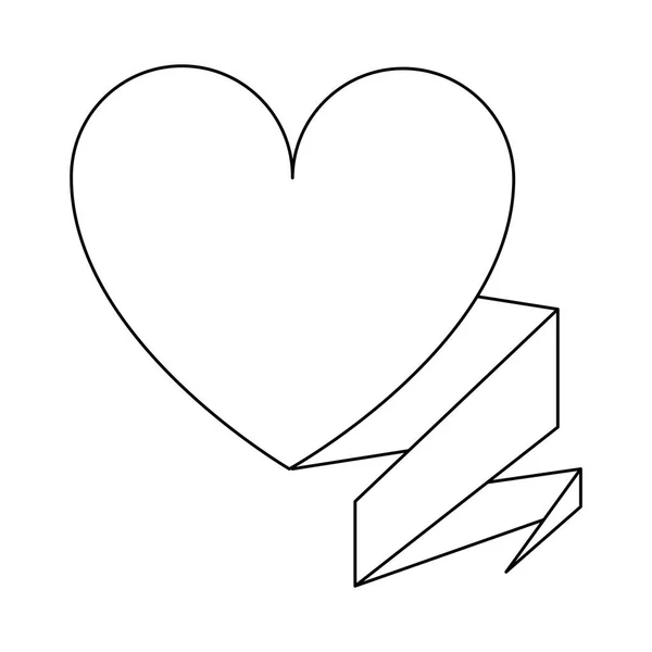 Szív szerelem a szalag banner szimbólum fekete-fehér — Stock Vector