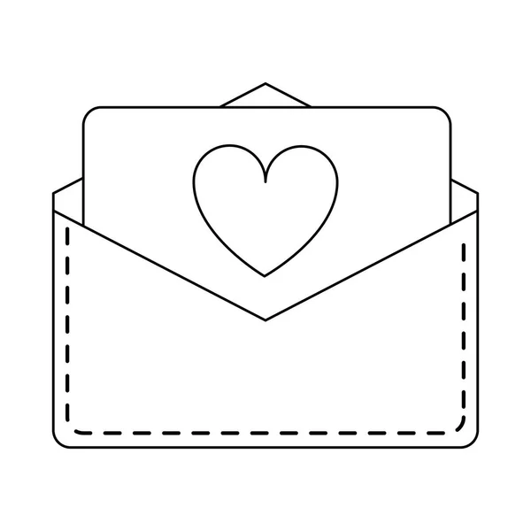 Sobre con carta de amor en blanco y negro — Vector de stock